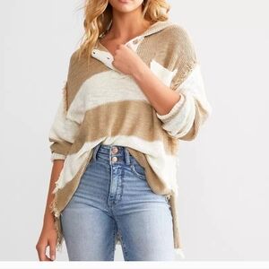 BKE Hooded Henley Sweater tan/cream